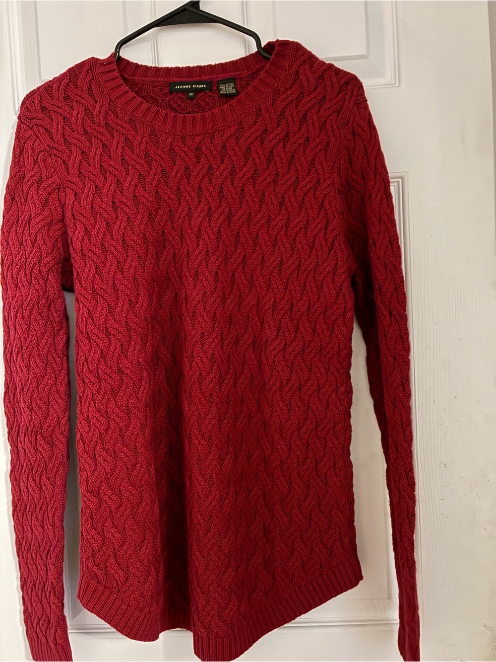 JEANNE PIERRE Red Cable-Knit Crewneck Sweater